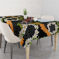Aloha Festive Hawaii Tablecloth Mokihana - Maile and Ilima on Black - Polynesian Pride