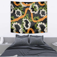 Aloha Festive Hawaii Tapestry Mokihana - Maile and Ilima on Black - Polynesian Pride