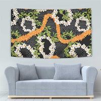 Aloha Festive Hawaii Tapestry Mokihana - Maile and Ilima on Black - Polynesian Pride