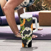 Aloha Festive Hawaii Tumbler With Handle Mokihana - Maile and Ilima on Black - Polynesian Pride