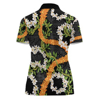 Aloha Festive Hawaii Women Polo Shirt Mokihana - Maile and Ilima on Black LT7 - Polynesian Pride
