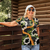 Aloha Festive Hawaii Women Polo Shirt Mokihana - Maile and Ilima on Black LT7 - Polynesian Pride