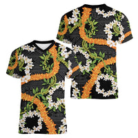 Aloha Festive Hawaii Women V-Neck T-Shirt Mokihana - Maile and Ilima on Black - Polynesian Pride