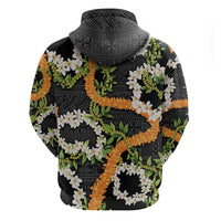 Aloha Festive Hawaii Zip Hoodie Mokihana - Maile and Ilima on Black - Polynesian Pride