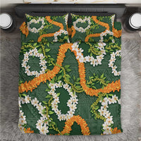Aloha Festive Hawaii Bedding Set Mokihana - Maile and Ilima on Forest Green - Polynesian Pride