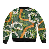 Aloha Festive Hawaii Bomber Jacket Mokihana - Maile and Ilima on Forest Green - Polynesian Pride