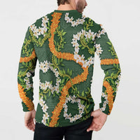 Aloha Festive Hawaii Button Sweatshirt Mokihana - Maile and Ilima on Forest Green - Polynesian Pride