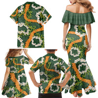 Aloha Festive Hawaii Family Matching Mermaid Dress and Hawaiian Shirt Mokihana - Maile and Ilima on Forest Green - Polynesian Pride