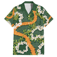 Aloha Festive Hawaii Family Matching Summer Maxi Dress and Hawaiian Shirt Mokihana - Maile and Ilima on Forest Green - Polynesian Pride
