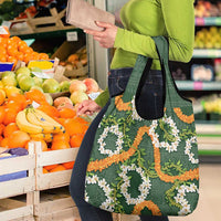 Aloha Festive Hawaii Grocery Bag Mokihana - Maile and Ilima on Forest Green - Polynesian Pride