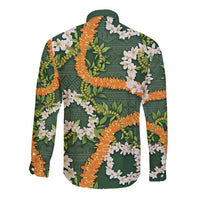 Aloha Festive Hawaii Long Sleeve Button Shirt Mokihana - Maile and Ilima on Forest Green - Polynesian Pride