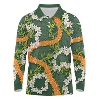 Aloha Festive Hawaii Long Sleeve Polo Shirt Mokihana - Maile and Ilima on Forest Green LT7 Forest Green - Polynesian Pride