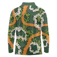 Aloha Festive Hawaii Long Sleeve Polo Shirt Mokihana - Maile and Ilima on Forest Green LT7 - Polynesian Pride