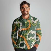 Aloha Festive Hawaii Long Sleeve Polo Shirt Mokihana - Maile and Ilima on Forest Green LT7 - Polynesian Pride