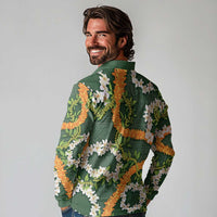Aloha Festive Hawaii Long Sleeve Polo Shirt Mokihana - Maile and Ilima on Forest Green LT7 - Polynesian Pride
