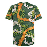 Aloha Festive Hawaii Rugby Jersey Mokihana - Maile and Ilima on Forest Green LT7 - Polynesian Pride