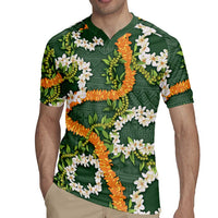 Aloha Festive Hawaii Rugby Jersey Mokihana - Maile and Ilima on Forest Green LT7 - Polynesian Pride