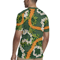 Aloha Festive Hawaii Rugby Jersey Mokihana - Maile and Ilima on Forest Green LT7 - Polynesian Pride