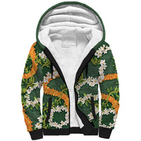 Aloha Festive Hawaii Sherpa Hoodie Mokihana - Maile and Ilima on Forest Green - Polynesian Pride