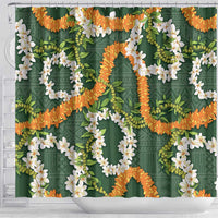 Aloha Festive Hawaii Shower Curtain Mokihana - Maile and Ilima on Forest Green - Polynesian Pride