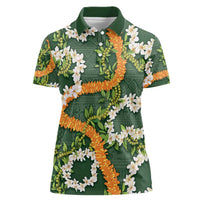 Aloha Festive Hawaii Women Polo Shirt Mokihana - Maile and Ilima on Forest Green LT7 Female Forest Green - Polynesian Pride