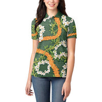 Aloha Festive Hawaii Women Polo Shirt Mokihana - Maile and Ilima on Forest Green LT7 - Polynesian Pride