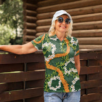 Aloha Festive Hawaii Women Polo Shirt Mokihana - Maile and Ilima on Forest Green LT7 - Polynesian Pride