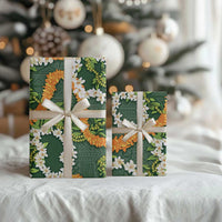 Aloha Festive Hawaii Wrapping Paper Mokihana - Maile and Ilima on Forest Green LT7 - Polynesian Pride