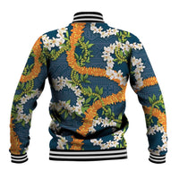 Aloha Festive Hawaii Baseball Jacket Mokihana - Maile and Ilima on Navy Blue - Polynesian Pride