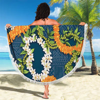 Aloha Festive Hawaii Beach Blanket Mokihana - Maile and Ilima on Navy Blue - Polynesian Pride