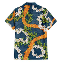 Aloha Festive Hawaii Family Matching Long Sleeve Bodycon Dress and Hawaiian Shirt Mokihana - Maile and Ilima on Navy Blue - Polynesian Pride