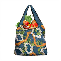 Aloha Festive Hawaii Grocery Bag Mokihana - Maile and Ilima on Navy Blue - Polynesian Pride