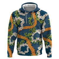 Aloha Festive Hawaii Hoodie Mokihana - Maile and Ilima on Navy Blue - Polynesian Pride