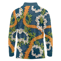 Aloha Festive Hawaii Long Sleeve Polo Shirt Mokihana - Maile and Ilima on Navy Blue LT7 - Polynesian Pride
