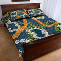 Aloha Festive Hawaii Quilt Bed Set Mokihana - Maile and Ilima on Navy Blue - Polynesian Pride