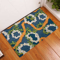Aloha Festive Hawaii Rubber Doormat Mokihana - Maile and Ilima on Navy Blue - Polynesian Pride