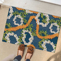 Aloha Festive Hawaii Rubber Doormat Mokihana - Maile and Ilima on Navy Blue - Polynesian Pride