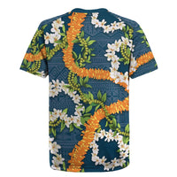 Aloha Festive Hawaii Rugby Jersey Mokihana - Maile and Ilima on Navy Blue LT7 - Polynesian Pride