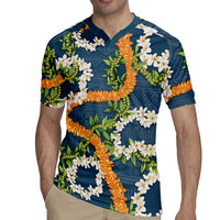 Aloha Festive Hawaii Rugby Jersey Mokihana - Maile and Ilima on Navy Blue LT7 - Polynesian Pride