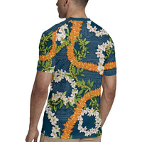 Aloha Festive Hawaii Rugby Jersey Mokihana - Maile and Ilima on Navy Blue LT7 - Polynesian Pride