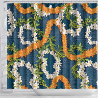 Aloha Festive Hawaii Shower Curtain Mokihana - Maile and Ilima on Navy Blue - Polynesian Pride