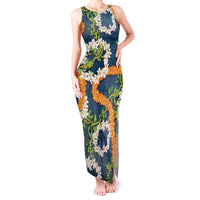 Aloha Festive Hawaii Tank Maxi Dress Mokihana - Maile and Ilima on Navy Blue LT7 Women Navy Blue - Polynesian Pride