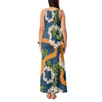 Aloha Festive Hawaii Tank Maxi Dress Mokihana - Maile and Ilima on Navy Blue LT7 - Polynesian Pride