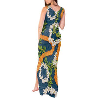 Aloha Festive Hawaii Tank Maxi Dress Mokihana - Maile and Ilima on Navy Blue LT7 - Polynesian Pride
