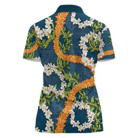 Aloha Festive Hawaii Women Polo Shirt Mokihana - Maile and Ilima on Navy Blue LT7 - Polynesian Pride