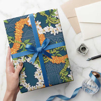 Aloha Festive Hawaii Wrapping Paper Mokihana - Maile and Ilima on Navy Blue LT7 - Polynesian Pride