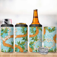 Aloha Festive Hawaii 4 in 1 Can Cooler Tumbler Mokihana - Maile and Ilima on Turquoise - Polynesian Pride