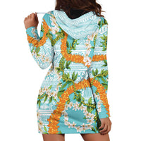 Aloha Festive Hawaii Hoodie Dress Mokihana - Maile and Ilima on Turquoise - Polynesian Pride