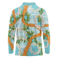 Aloha Festive Hawaii Long Sleeve Polo Shirt Mokihana - Maile and Ilima on Turquoise LT7 - Polynesian Pride