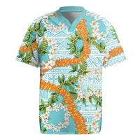 Aloha Festive Hawaii Rugby Jersey Mokihana - Maile and Ilima on Turquoise LT7 Turquoise - Polynesian Pride